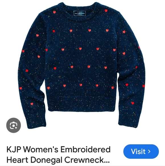 Kiel James Patrick XL Women's Navy Embroidered Heart Donegal Crewneck Sweater - Picture 7 of 10